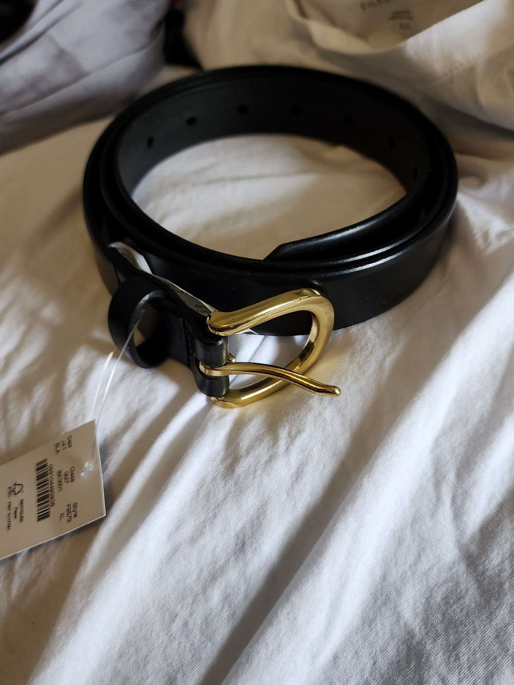 J. Crew Women's Black Leather Belt with Gold-Tone Curved Buckle